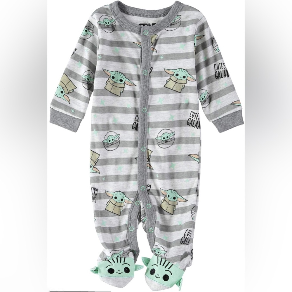 Baby Yoda Footed One Piece with Stripes